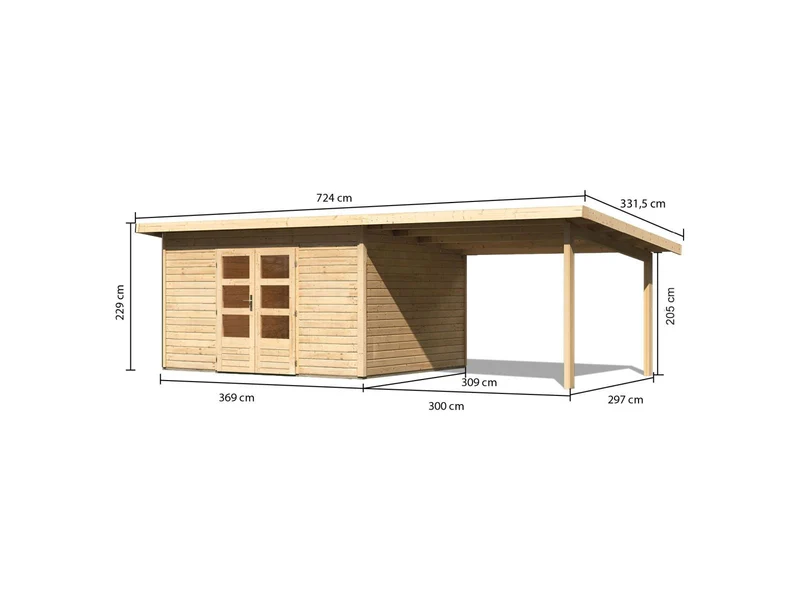 Karibu Gartenhaus Northeim 4 natur mit Anbaudach 3 m