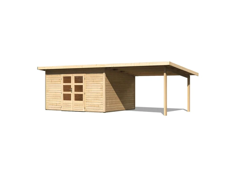 Karibu Gartenhaus Northeim 4 natur mit Anbaudach 3 m