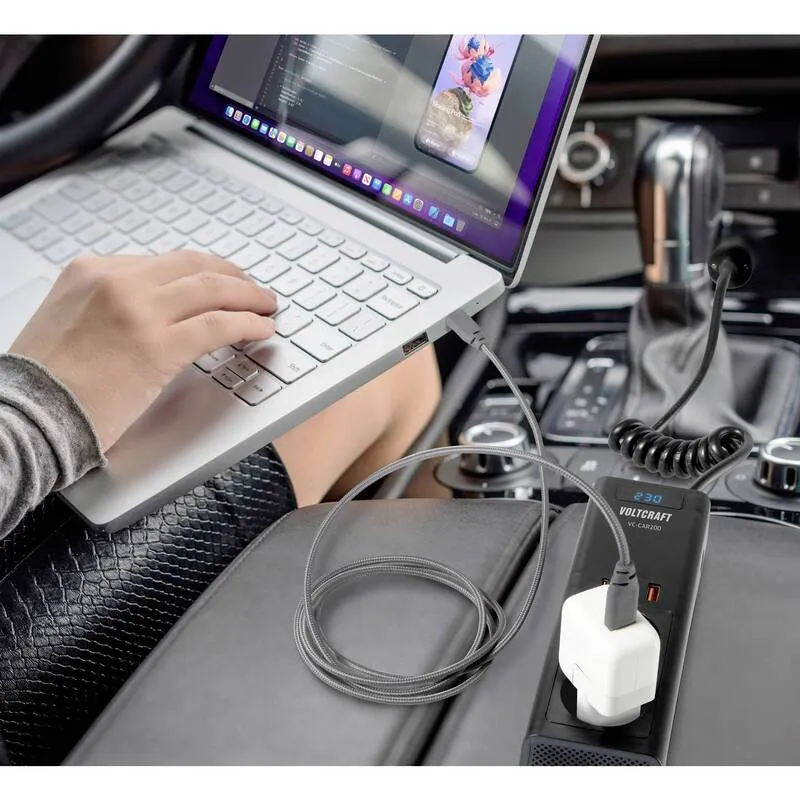 B-Ware Voltcraft Wechselrichter VC-CAR200 200W 12V DC 230V AC USB Zigarettenanzünder