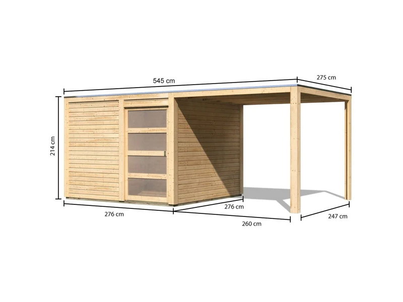 Karibu Gartenhaus Qubic 2 natur inkl. 2,70 m Anbaudach