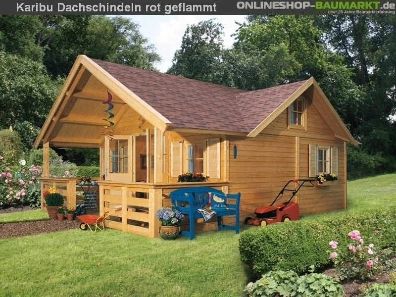 Karibu Dachschindeln Asymetrisch rot geflammt 6 Pakete