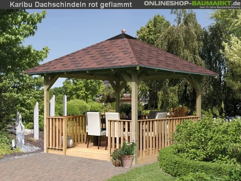 Karibu Dachschindeln Asymetrisch rot geflammt 3 Pakete