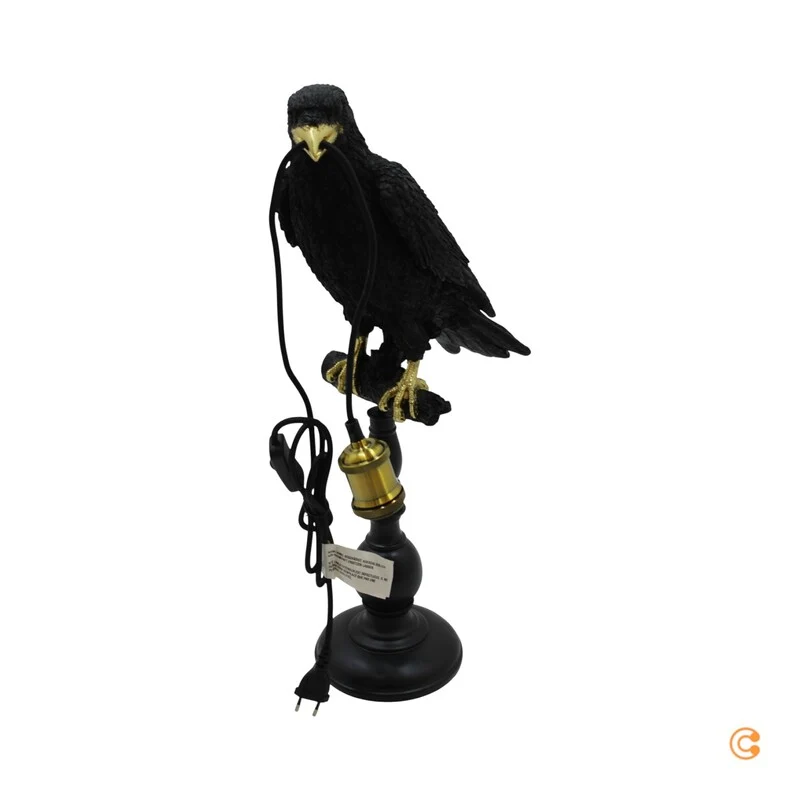 B-Ware KARE Animal Sitting Crow Tischleuchte Schwarz 61 cm E27 40 W Polyresin