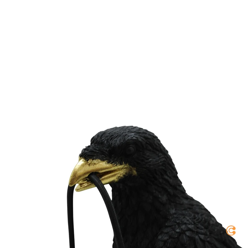 B-Ware KARE Animal Sitting Crow Tischleuchte Schwarz 61 cm E27 40 W Polyresin