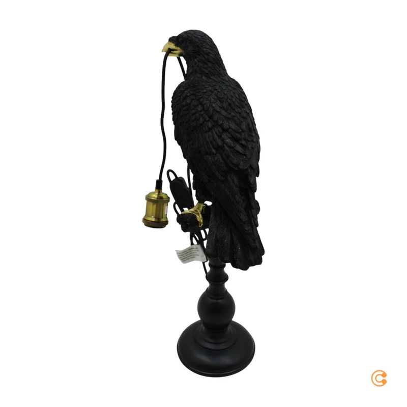 B-Ware KARE Animal Sitting Crow Tischleuchte Schwarz 61 cm E27 40 W Polyresin