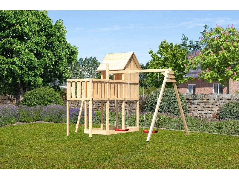 Karibu Stelzenhaus Frieda + Doppelschaukel + Anbauplattform