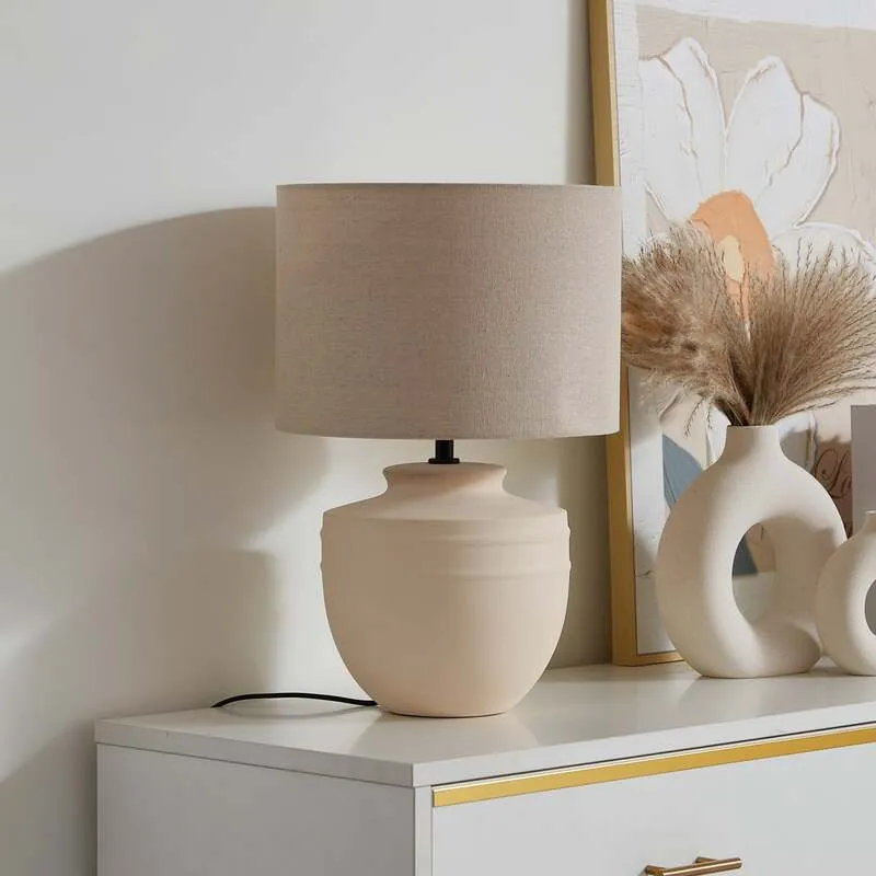B-Ware Lindby Tischleuchte Lampe Thalassia LED Tischlampe Leuchte beige Ø30cm 45,5cm