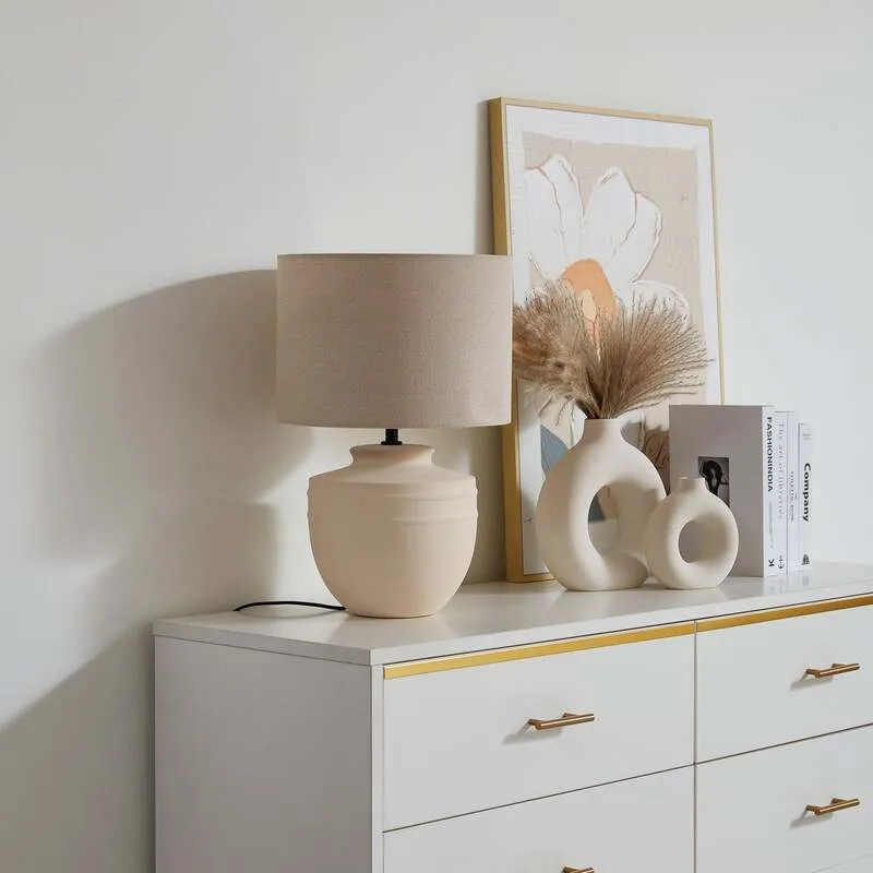 B-Ware Lindby Tischleuchte Lampe Thalassia LED Tischlampe Leuchte beige Ø30cm 45,5cm