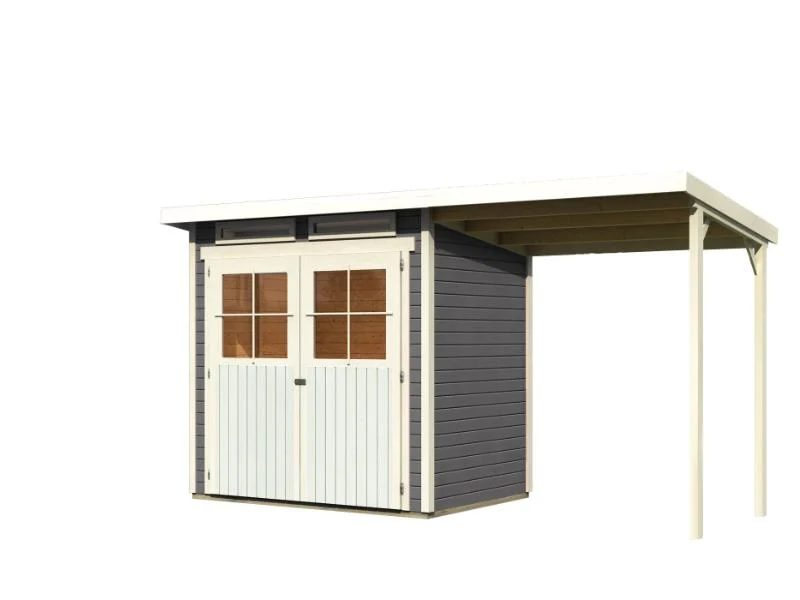 Karibu Gartenhaus Glücksburg 2 in terragrau inkl. Anbaudach