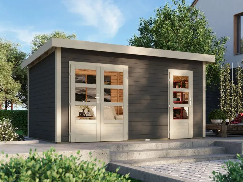 Karibu Gartenhaus Mattrup 2-Raum-Haus in terragrau 28 mm