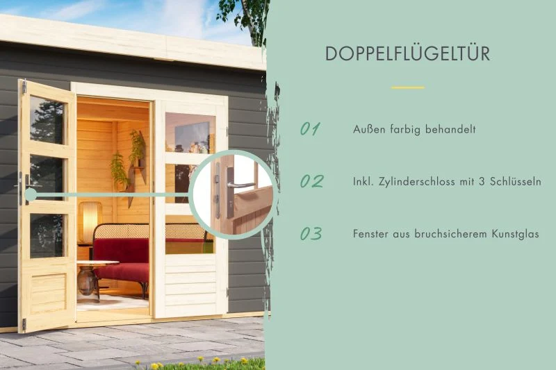 Karibu Gartenhaus Mattrup 2-Raum-Haus in terragrau 28 mm