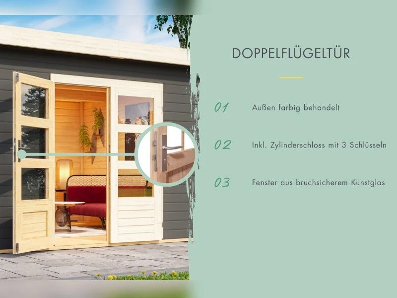Karibu Gartenhaus Mattrup 2-Raum-Haus in terragrau 28 mm
