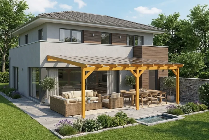 Terrassenüberdachung Holz 600x250cm VSG eiche-hell