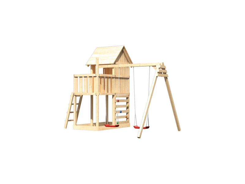 Karibu Stelzenhaus Frieda + Doppelschaukel + Kletterwand