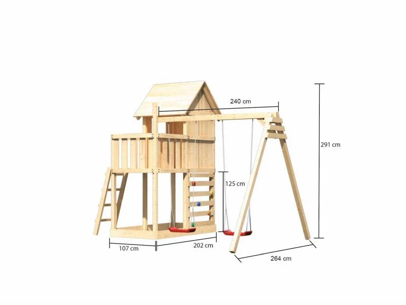 Karibu Stelzenhaus Frieda + Doppelschaukel + Kletterwand