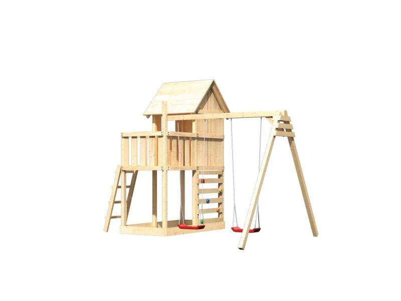 Karibu Stelzenhaus Frieda + Doppelschaukel + Kletterwand