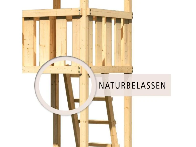 Karibu Stelzenhaus Frieda + Doppelschaukelanbau Klettergerüst + Netzrampe