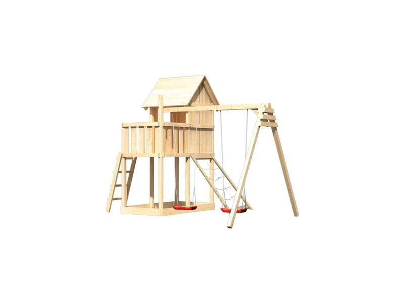 Karibu Stelzenhaus Frieda + Doppelschaukel + Netzrampe