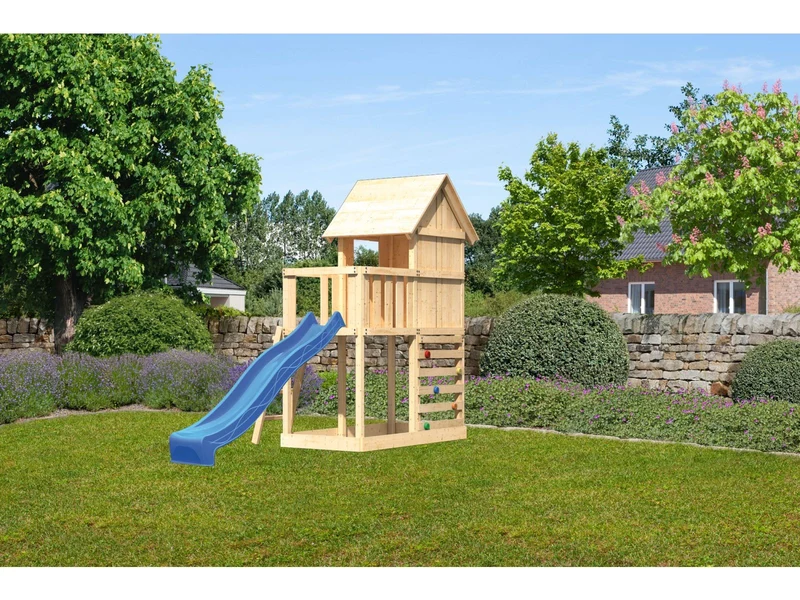 Karibu Stelzenhaus Frieda + Rutsche blau + Kletterwand