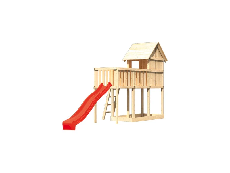 Karibu Stelzenhaus Frieda + Rutsche rot + Anbauplattform