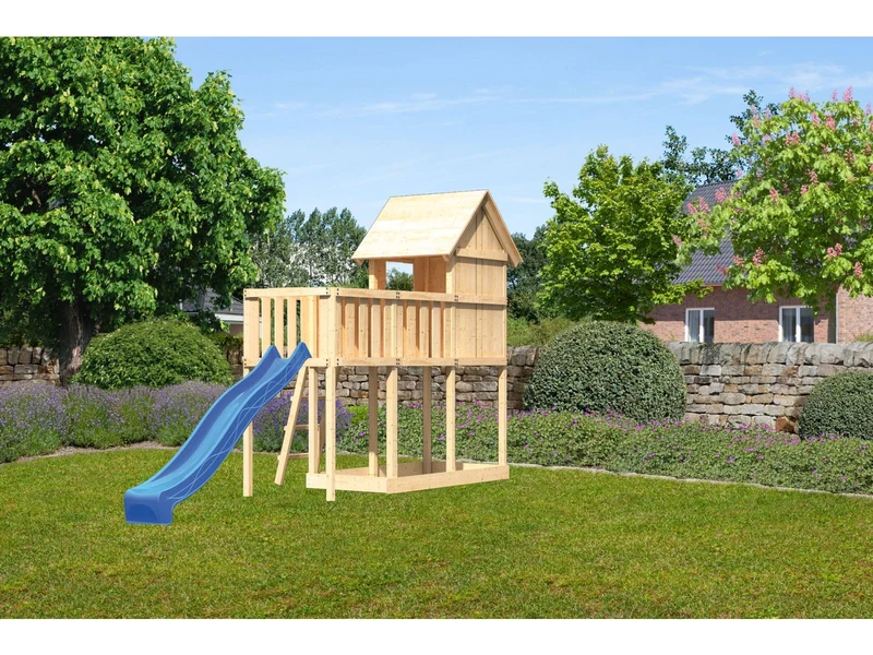 Karibu Stelzenhaus Frieda + Rutsche blau + Anbauplattform