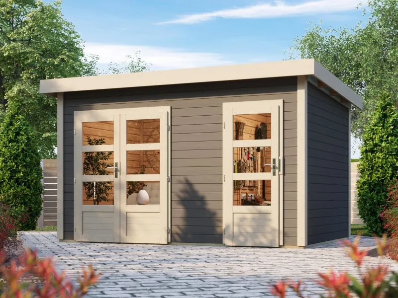 Karibu Gartenhaus Tintrup 2-Raum-Haus in terragrau 28 mm