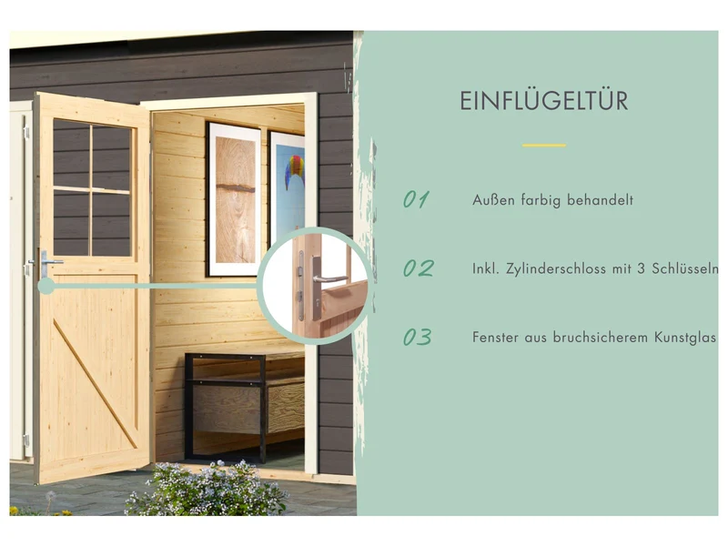 Karibu Gartenhaus Tintrup 2-Raum-Haus in terragrau 28 mm