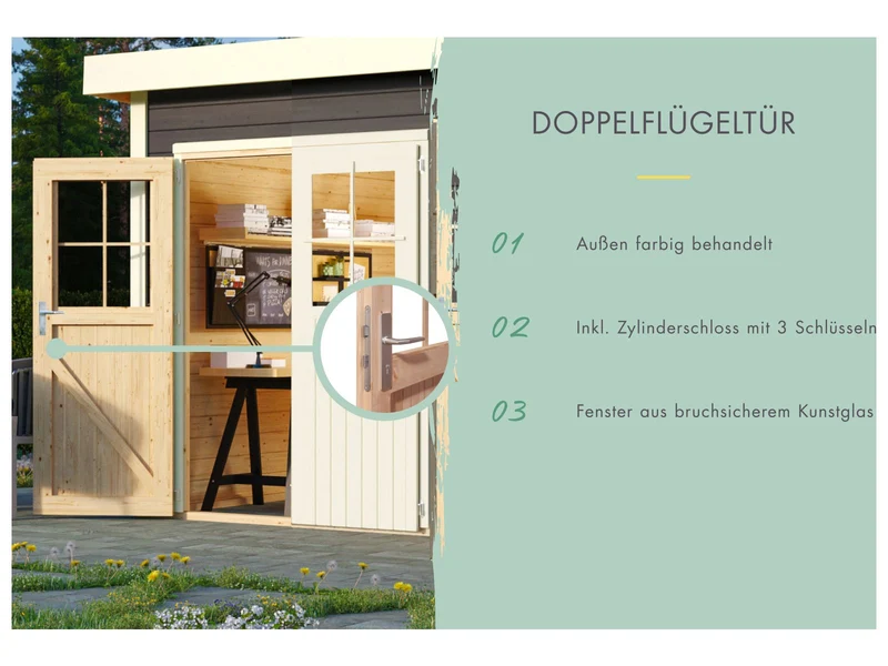 Karibu Gartenhaus Tintrup 2-Raum-Haus in terragrau 28 mm
