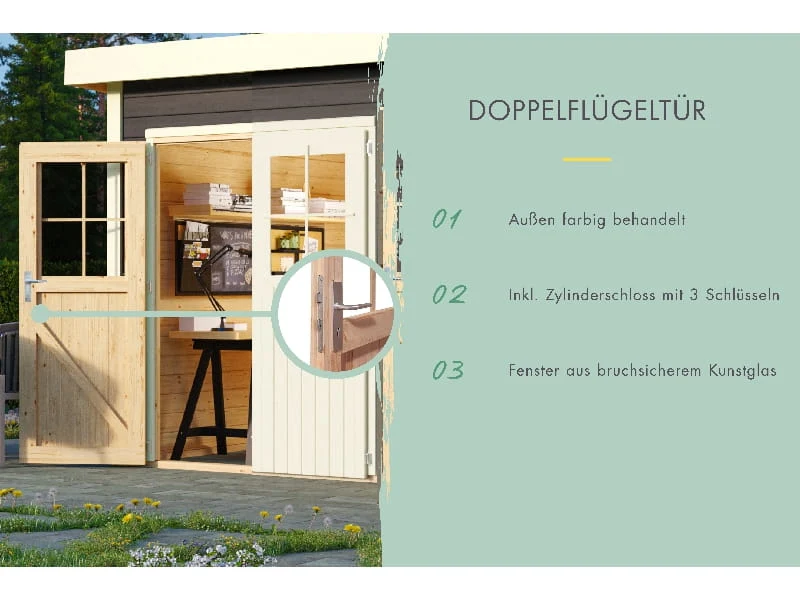 Karibu Gartenhaus Tintrup 2-Raum-Haus in terragrau 28 mm
