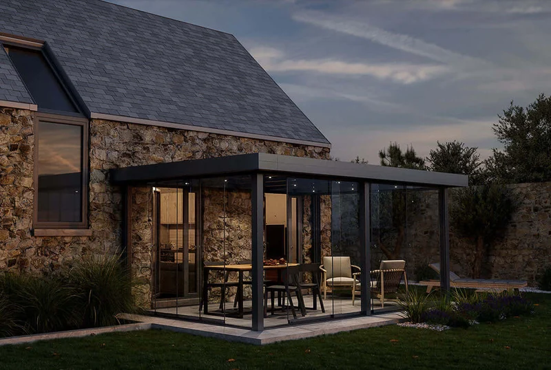 Terrassenüberdachung Flachdach 3x4m Wandanbau Anthrazit