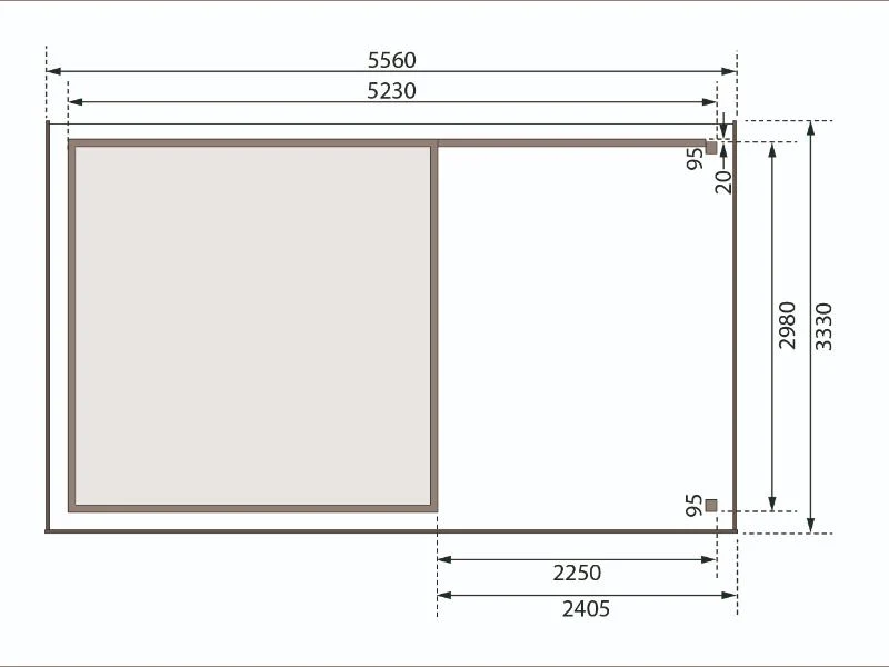 Karibu Gartenhaus Askola 6 natur mit Anbaudach 2,4 Meter - Rückwand