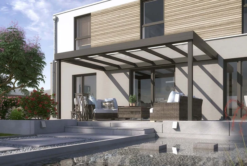 Terrassenüberdachung Flachdach 3x3m Wandanbau Anthrazit