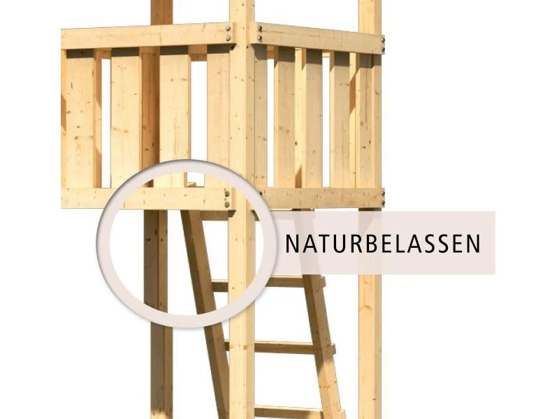 Karibu Spielturm Luis Satteldach + Rutsche blau + Kletterwand