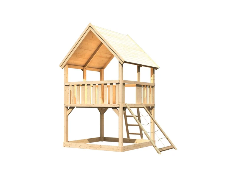 Karibu Spielturm Luis Satteldach + Netzrampe