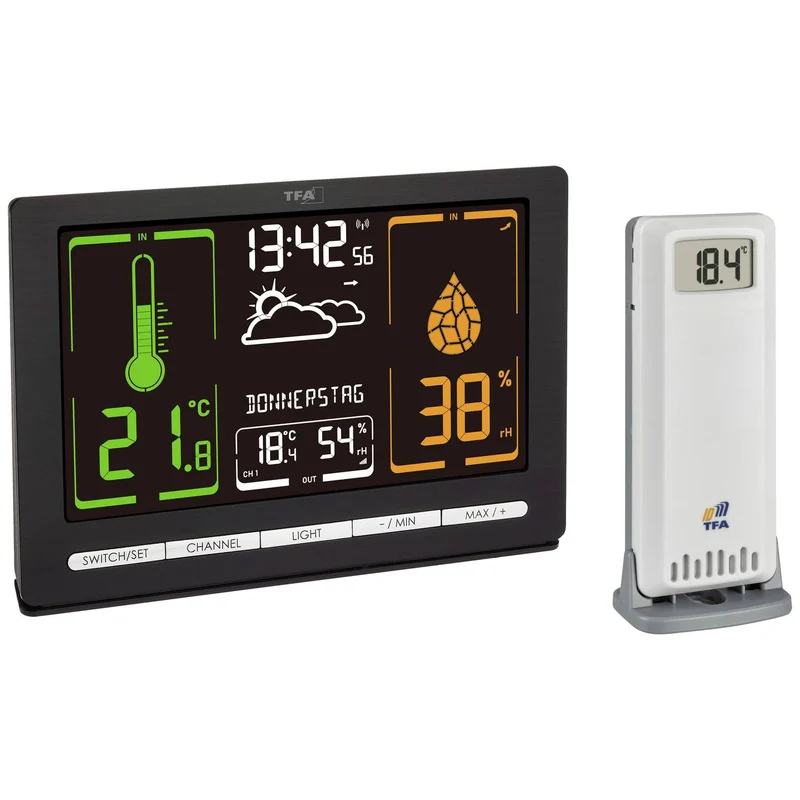 B-Ware TFA Dostmann Funk-Wetterstation Wetteranzeige METEOCHROME Funkuhr Schwarz