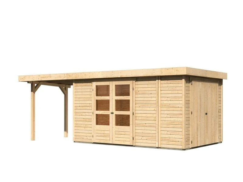 Karibu Gartenhaus Retola 6 mit Anbauschrank und Anbaudach 2,40 Meter