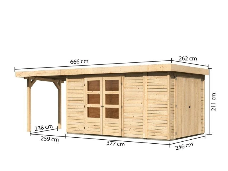 Karibu Gartenhaus Retola 6 mit Anbauschrank und Anbaudach 2,40 Meter