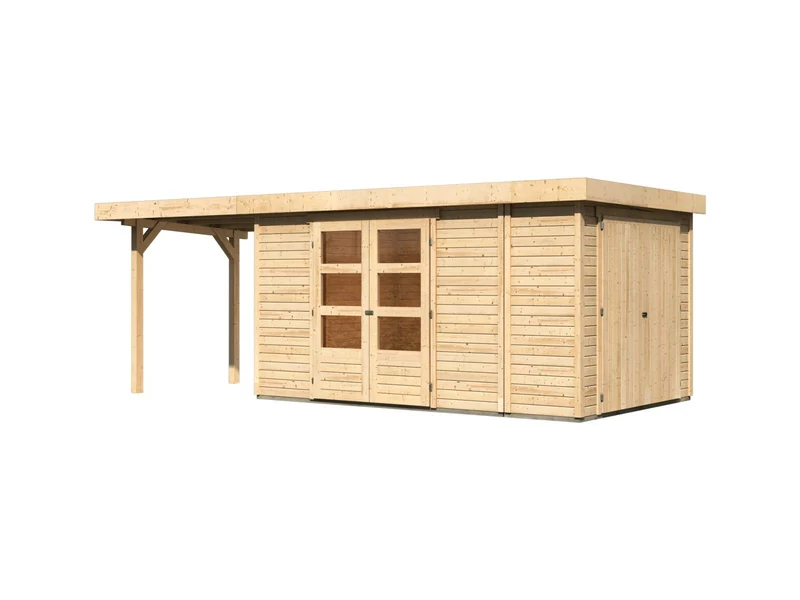 Karibu Gartenhaus Retola 6 mit Anbauschrank und Anbaudach 2,40 Meter