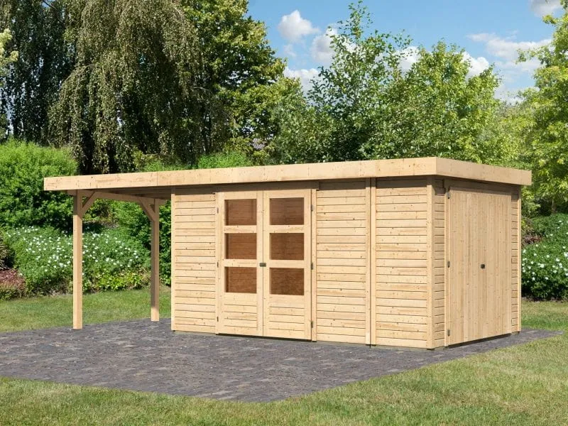 Karibu Gartenhaus Retola 6 mit Anbauschrank und Anbaudach 2,40 Meter