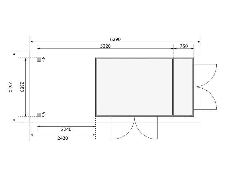 Karibu Gartenhaus Retola 6 mit Anbauschrank und Anbaudach 2,40 Meter