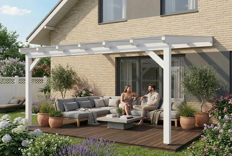 Terrassenüberdachung Holz 400x450cm Doppelsteg weiß