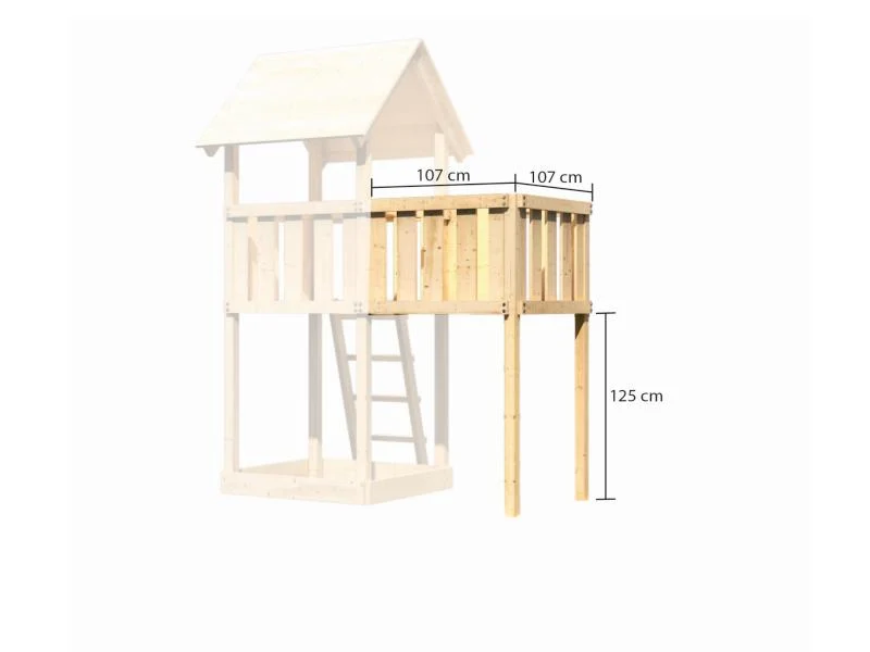 Karibu Spielturm Lotti Satteldach + Rutsche blau + Doppelschaukelanbau Klettergerüst + Anbauplattfor