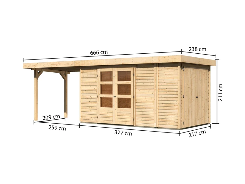 Karibu Gartenhaus Retola 5 mit Anbauschrank und Anbaudach 2,80 Meter