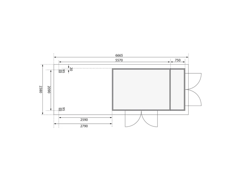 Karibu Gartenhaus Retola 5 mit Anbauschrank und Anbaudach 2,80 Meter