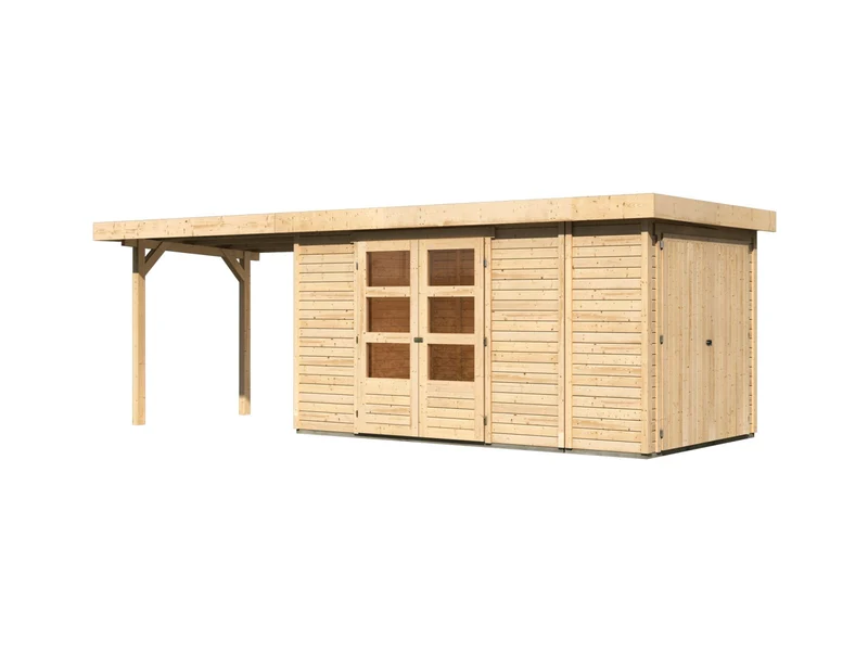 Karibu Gartenhaus Retola 5 mit Anbauschrank und Anbaudach 2,80 Meter