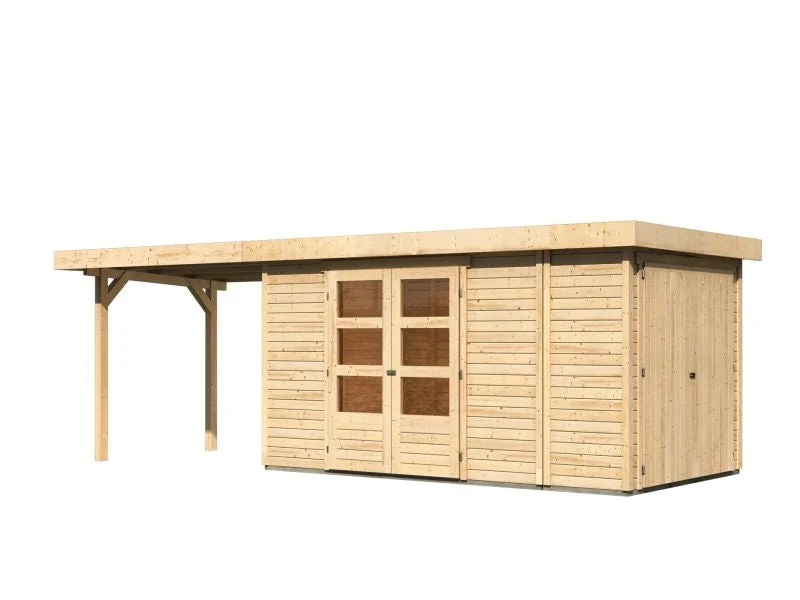 Karibu Gartenhaus Retola 5 mit Anbauschrank und Anbaudach 2,80 Meter