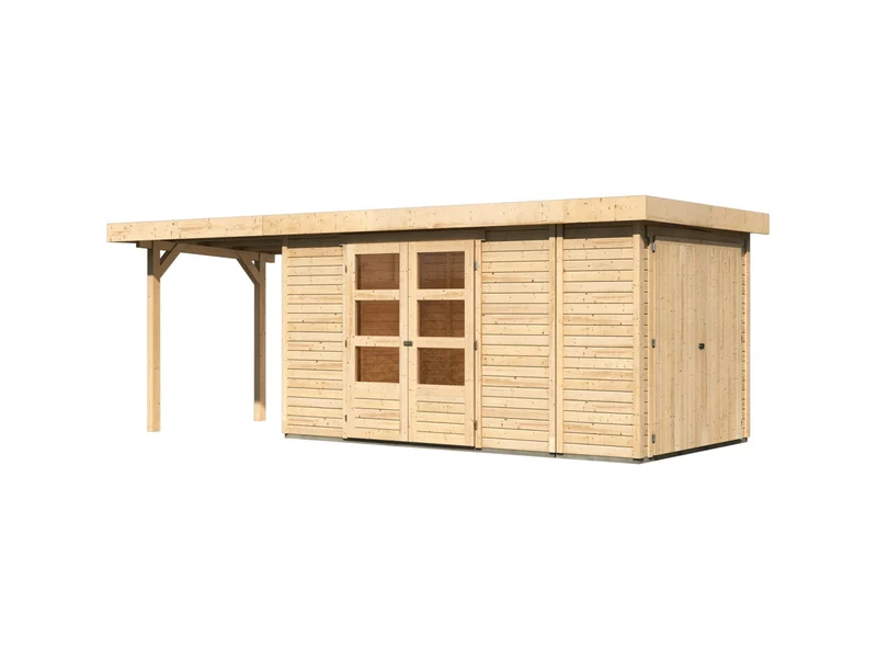 Karibu Gartenhaus Retola 5 mit Anbauschrank und Anbaudach 2,40 Meter