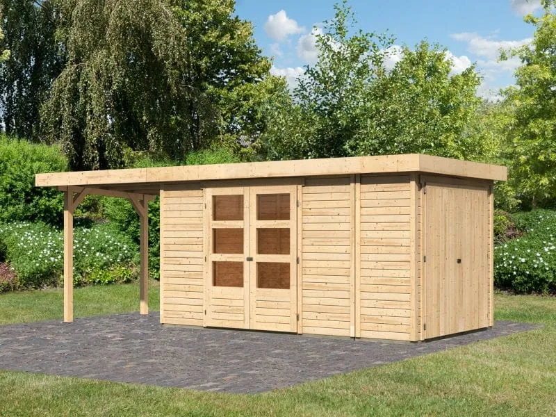 Karibu Gartenhaus Retola 5 mit Anbauschrank und Anbaudach 2,40 Meter