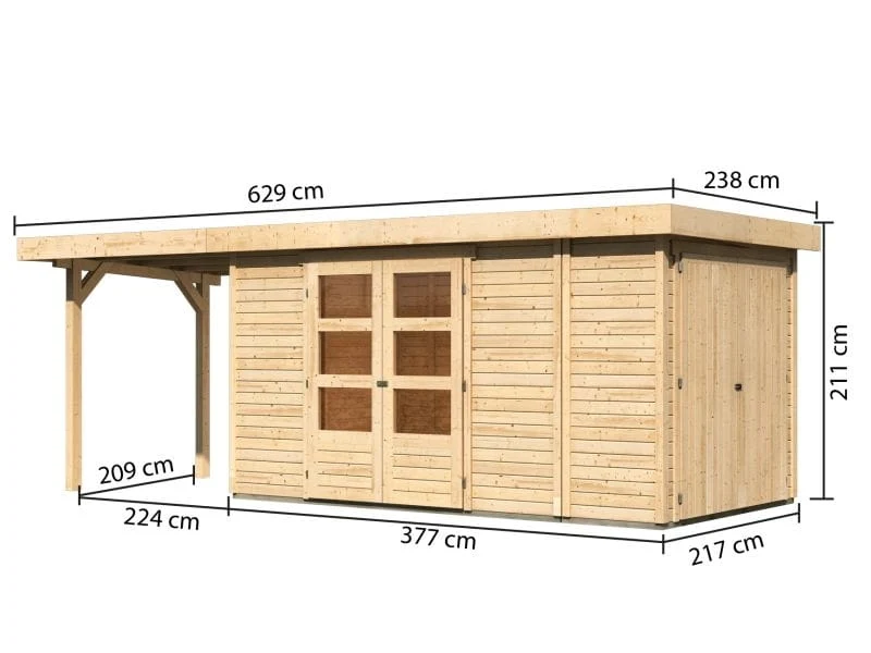 Karibu Gartenhaus Retola 5 mit Anbauschrank und Anbaudach 2,40 Meter
