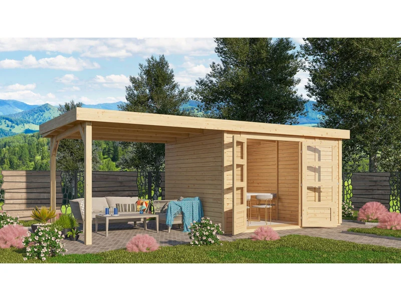 Karibu Gartenhaus Retola 4 mit Anbauschrank und Anbaudach 2,80 Meter